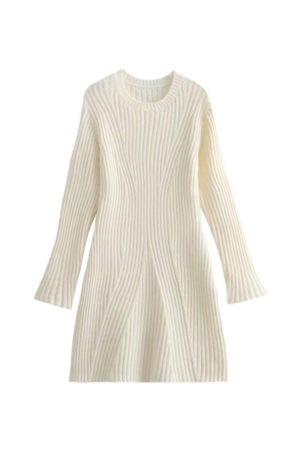 Rib Knit Mock Neck Long Sleeve Belted Bodycon Mini Dress