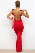 3D Floral Rosette Strap Backless Mermaid Bodycon Maxi Mini Dress