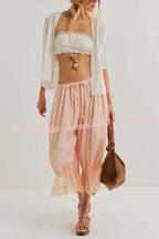 Pastoral Style Elastic Waist Lace Hem Bloomer Pants