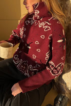 Fashionable Jacquard Turtleneck Long-sleeved Casual Zip-up Pocket Knit Top