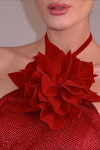 3D Flower Halter Fitted Waist Rhinestone Party Dress