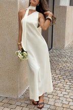 White One Shoulder Scarf Tie Sleeveless Maxi Dress
