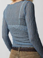 Perspective Lace Mesh Slim Long Sleeve Tee
