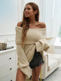 Pullovers For Women Burgundy Bateau Neck Long Sleeves Acrylic Sweaters