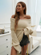 Pullovers For Women Burgundy Bateau Neck Long Sleeves Acrylic Sweaters