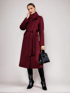 Wool Cashmere Blend Coat For Woman Winter Red Belted Double-Faced Wrap Outerwear 2026