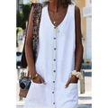 Paulina Aesthetic Linen Midi Dress with Slit Premium Wardrobe Essential