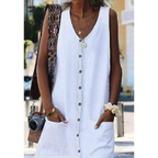 Paulina Aesthetic Linen Midi Dress with Slit Premium Wardrobe Essential
