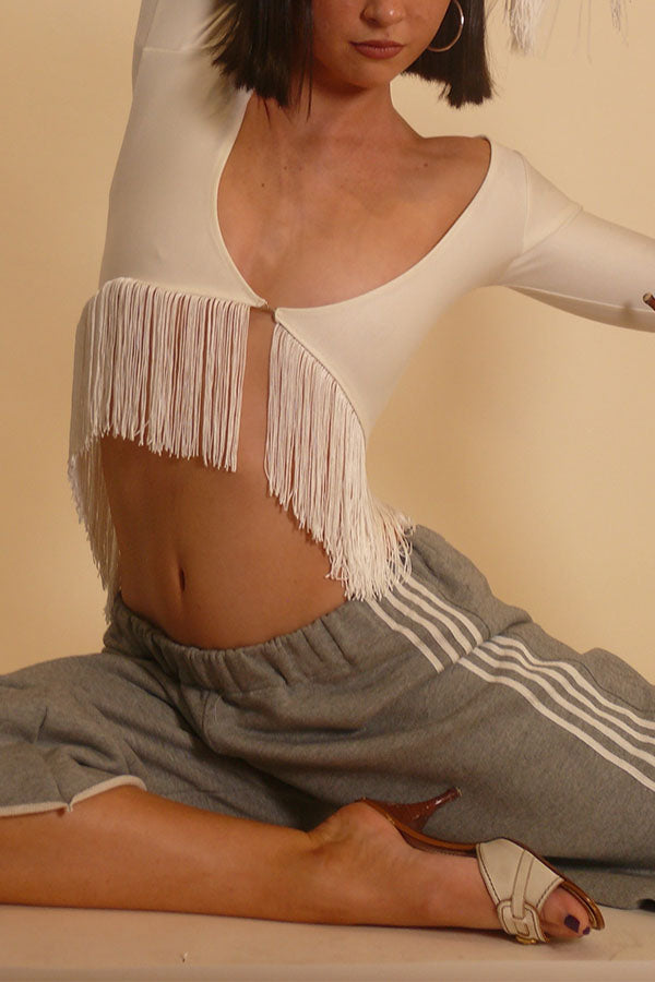 Y2K Long Sleeve Fringe Top