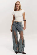 Vintage Mesh Spliced Jeans