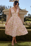 pink meadow print cotton corset sundress