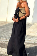 Halter Neck Mesh Illusion Panel Flowy Maxi Dress