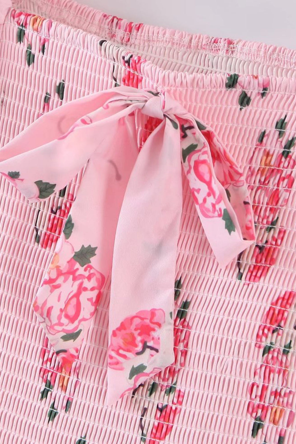 Floral Print Smocked Square Neck Tie-Shoulder Tiered Ruffle Mini Dress