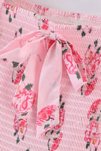 Floral Print Smocked Square Neck Tie-Shoulder Tiered Ruffle Mini Dress