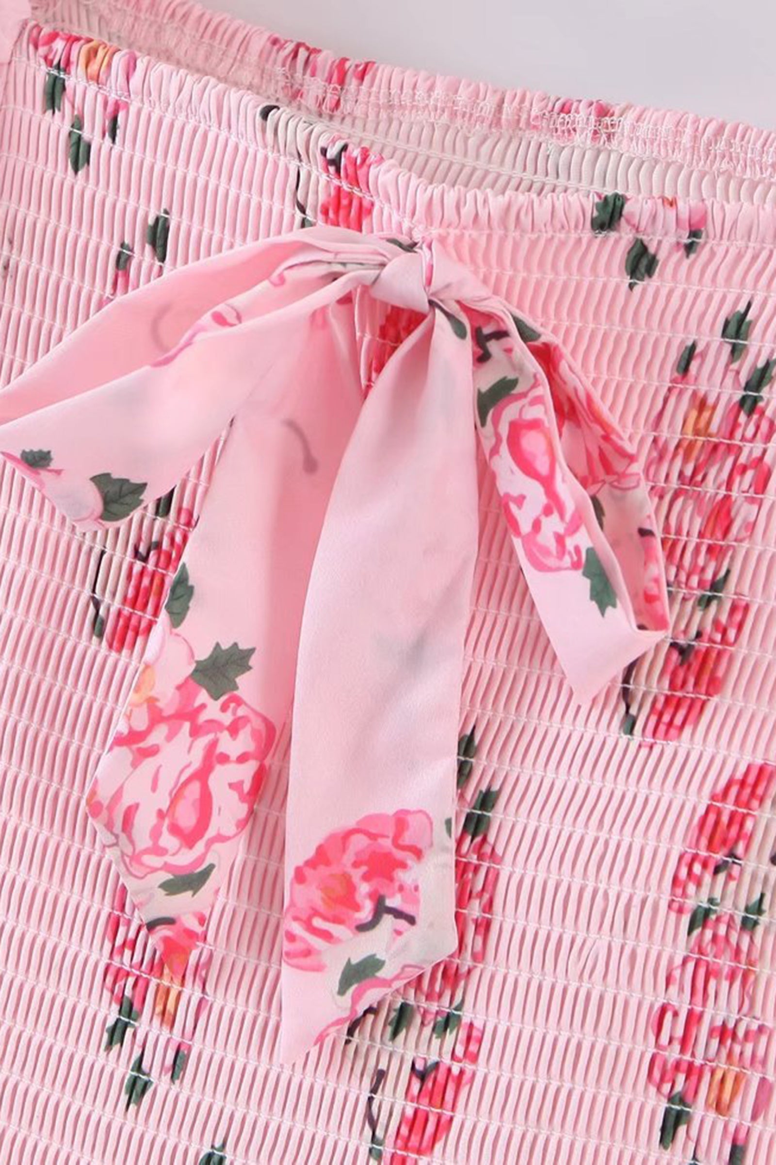 Floral Print Smocked Square Neck Tie-Shoulder Tiered Ruffle Mini Dress