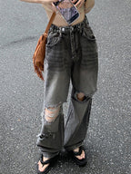 Vintage Wash Distressed Ripped Jeans