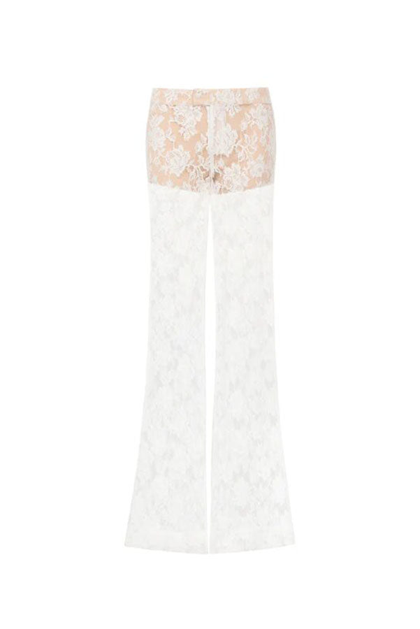 Saphina Floral Lace Mid Rise Side Zipper Flare Maxi Pants