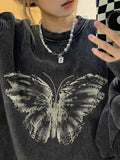 Distressed Butterfly Print Sweatshirt
