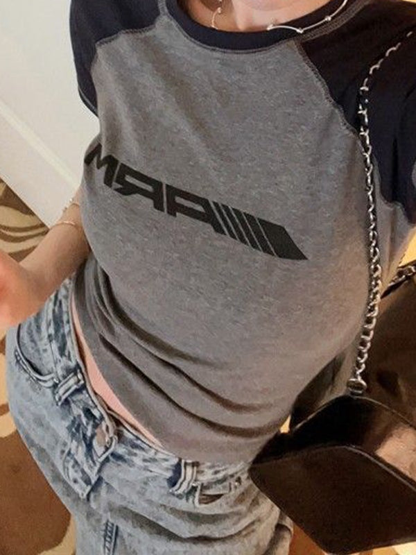 Raglan Contrast Color Slim Short Sleeve Tee