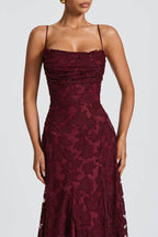 Floral Lace Cross Back Lace Up Open Back A-Line Maxi Gown