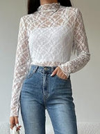All Over Lace Mock Neck Long Sleeve Tee