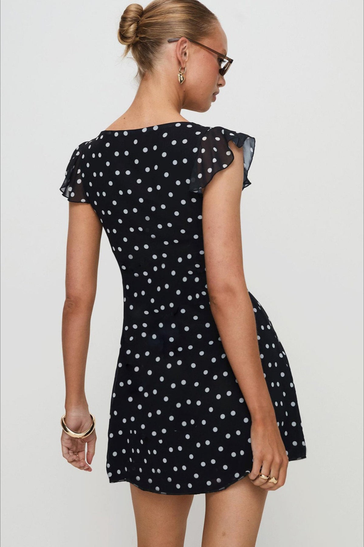 Polka Dot Ruffle V-Neck Cap Sleeve Fit and Flare Mini Dress