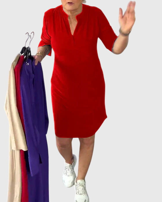 | Solid V-Neck Dress