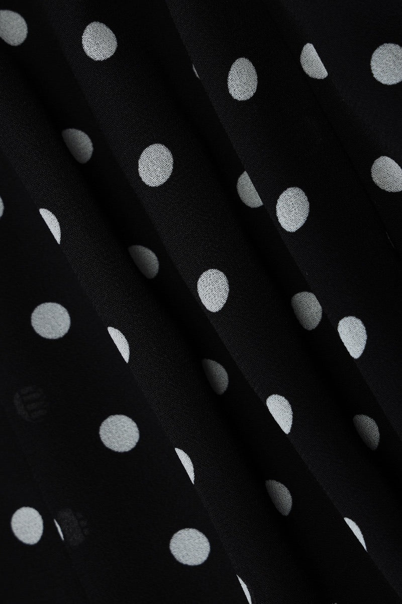 Black Halter Neck Square Neck Polka Dot Flared Ruffle Mini Dress