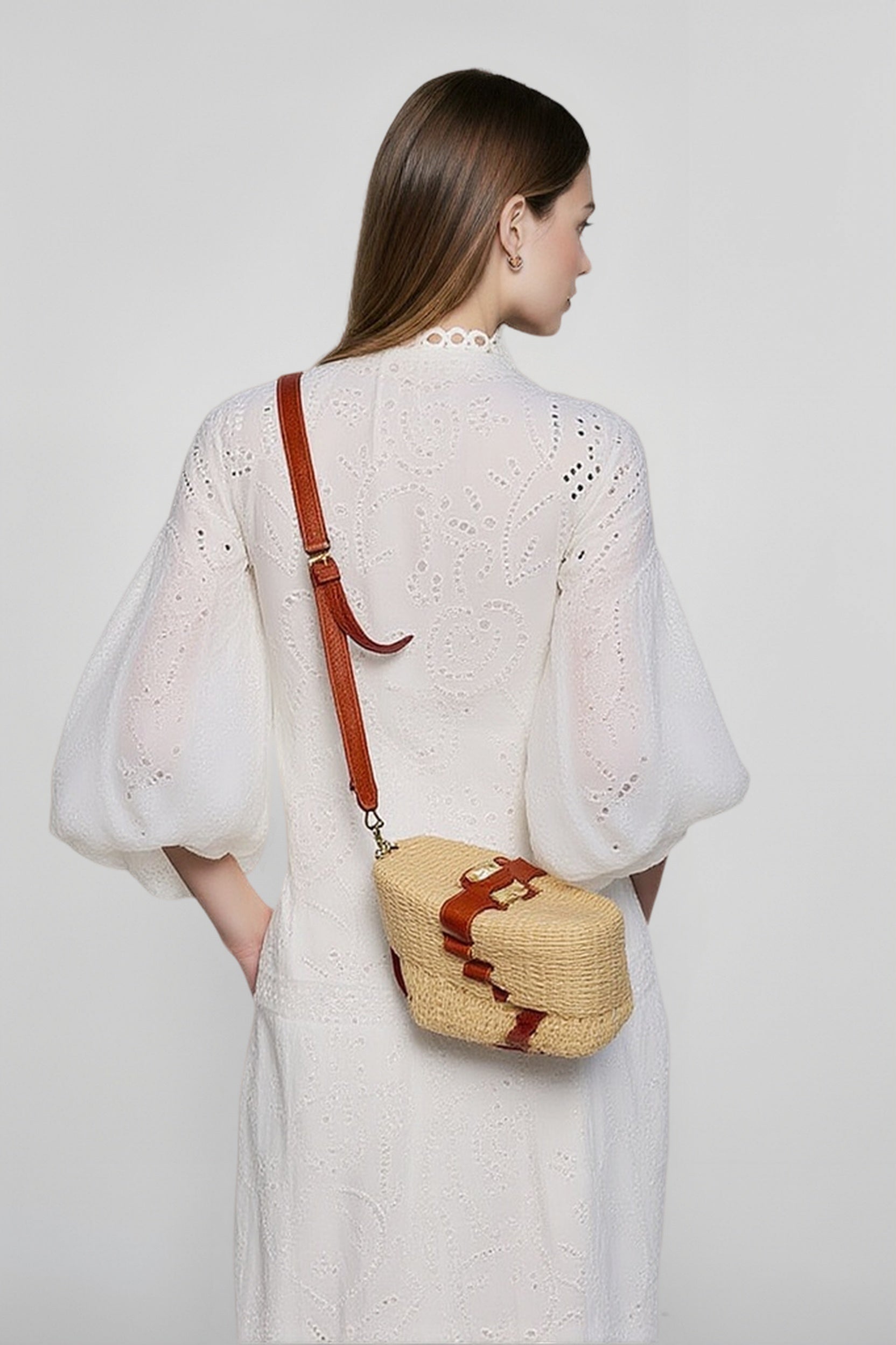 Eyelet Broderie Anglaise Puff Sleeve Lace Up Tassel Tiered Maxi Dress