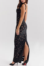 Floral Guipure Lace Shoulder Bow Sweetheart Column Maxi Gown