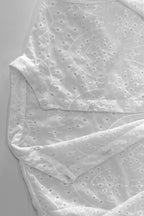 Hollow-out Jacquard Blouse Tiered Shorts Set