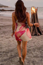 Abstract Print Satin Asymmetrical One Shoulder Draped Cowl Neck Mini Dress