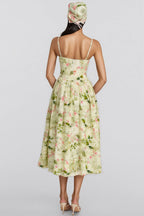 Raleign Green Floral Print Ruched Midi Dress