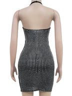 Neckband Rhinestone-studded Slim-fit Hip Wrap Sparkling Party Party Mini&Short Dresses