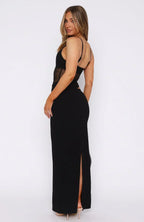 Ruched Mesh Spaghetti Strap Waist Cutout Bodycon Maxi Dress