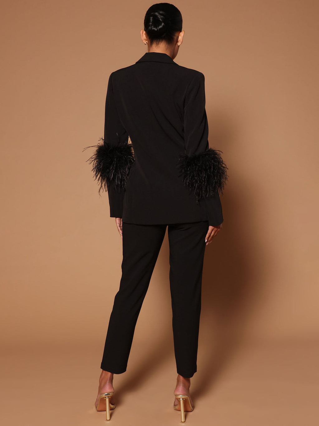 Pant Set Lapel Deep V-Neck Feathers Sexy Women Suits