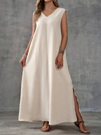 Women's V-Neck Sleeveless Solid Color Casual Loose Elegant Dress