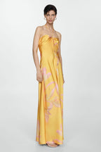 Halter Twist Knot Spaghetti Tie Floral Print Satin Maxi Gown