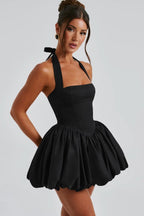 Halter Tie Bow Puffy Tulle Hem Mini Dress