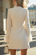 Mock Neck Long Sleeve Feather Cuff Shift Mini Dress
