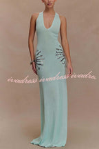 Sparkling Nights Knit Sunburst Sequin Detail Back Cross Straps Stretch Maxi Dress