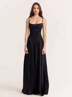 Corest Maxi Dress Adjustable Spaghetti Straps Backless Lace Up Prom Dresses