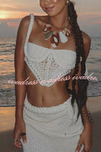 Sumui Hollow Crochet Knit Braid Detail V-shaped Hem Crop Vacation Tank