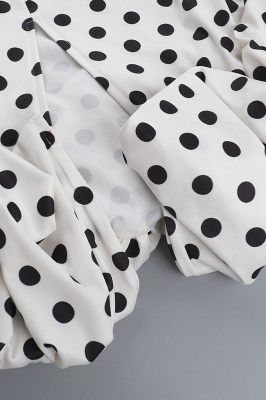 White Spaghetti Strap Sweetheart Neck Polka Dot Ruffle Hem Midi Dress
