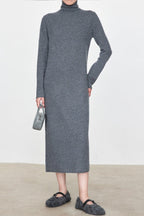 High Neck Flocked Slouchy Knit Dress