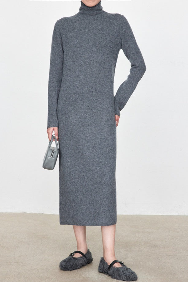 High Neck Flocked Slouchy Knit Dress