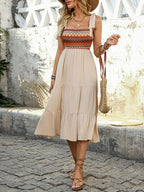 Perfee Tied Smocked Tiered Midi Cami Dress
