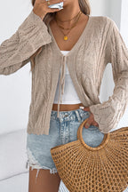Solid Color Loose V-neck Long-sleeved Vacation Knit Cardigan