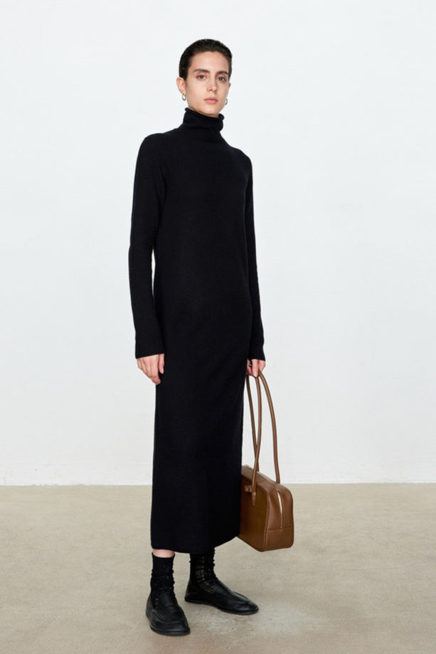 High Neck Flocked Slouchy Knit Dress