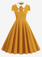 Vintage 1950s Swing Cocktail Dress for Women - V Neck Short Sleeve A-Line Ruched Bust Rockabilly Midi Gown - Wedding Guest 2026